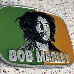 Vintage Y2K Bob Marley Orange Green Rasta Reggae Belt Buckle Hippie Herb Festive